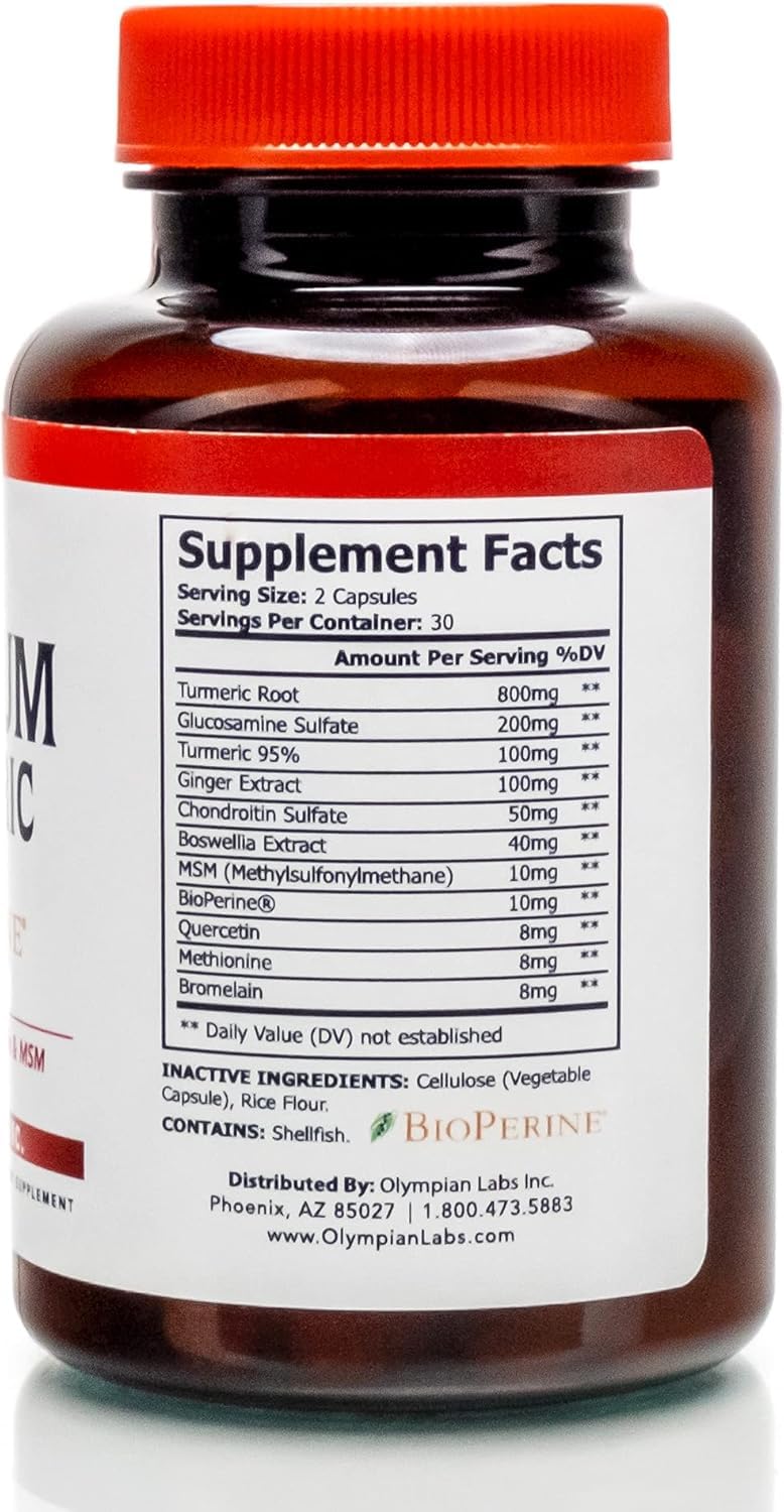 Olympian Labs Platinum Turmeric Formulated with Glucosamine, Chondroitin, MSM & BioPerine for Maximum Joint Health, 60 Capsules