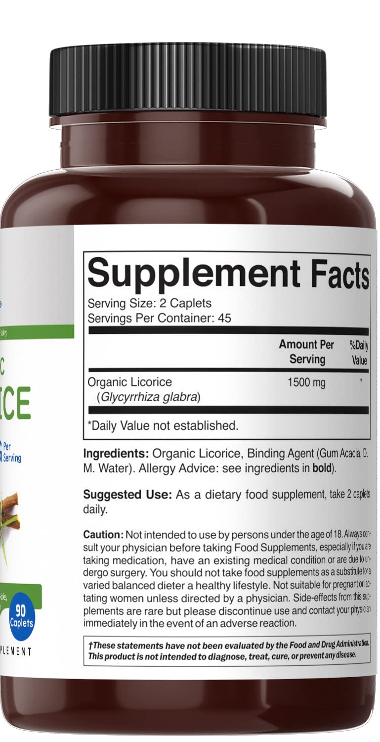 Brieofood Organic Licorice 1500mg Tablets, 90 Count