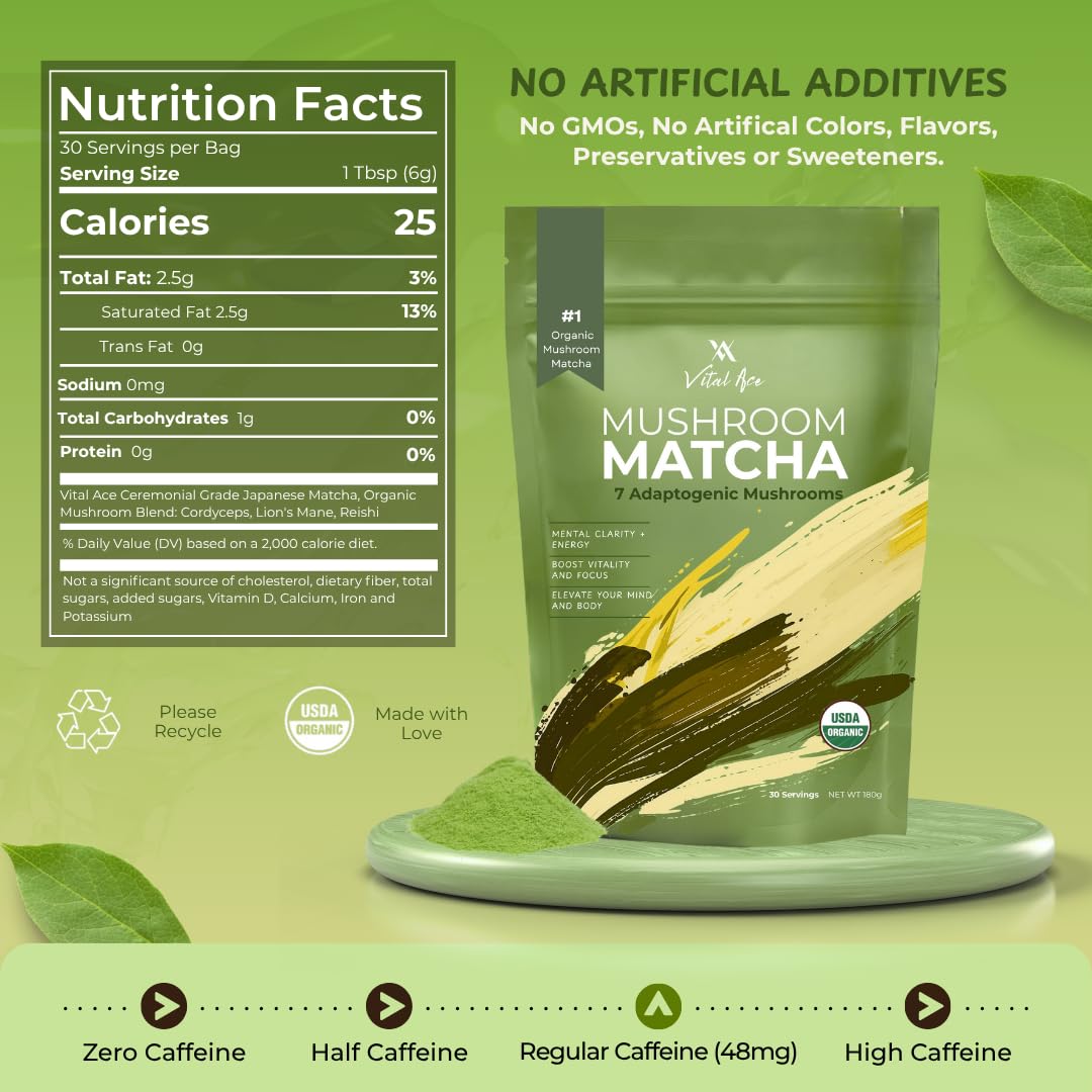 Vital Ace Mushroom Matcha Powder 6.3 oz
