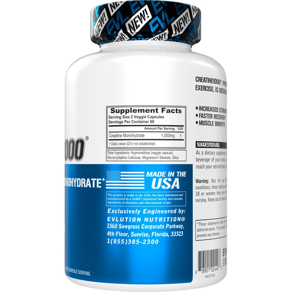 Evlution Creatine Monohydrate Capsules - 120 Count