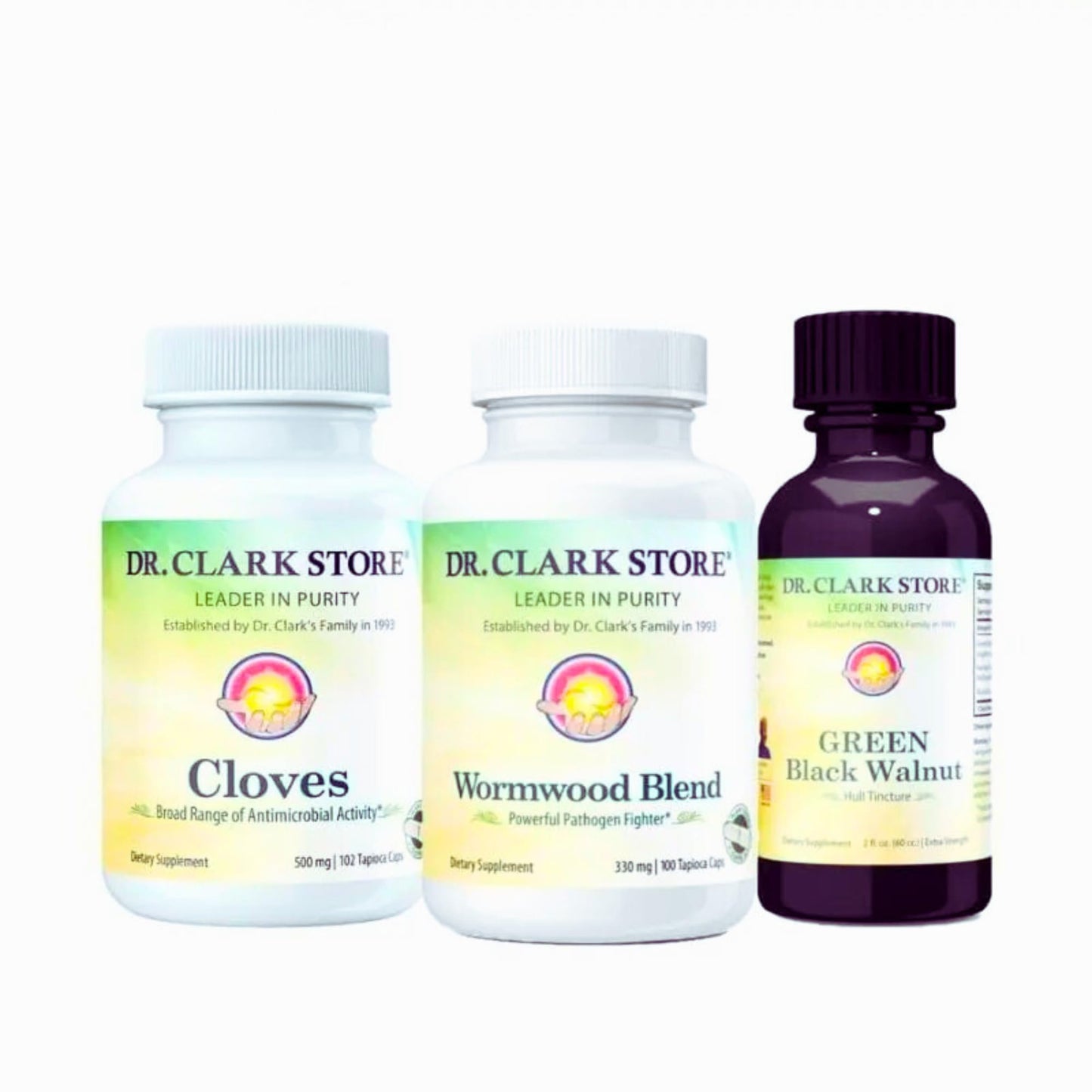 Dr Clark Store Intestine Support & Cleanse Kit - with Original Green Tincture from Black Walnut Hulls, Wormwood, and Cloves - 202 Capsules