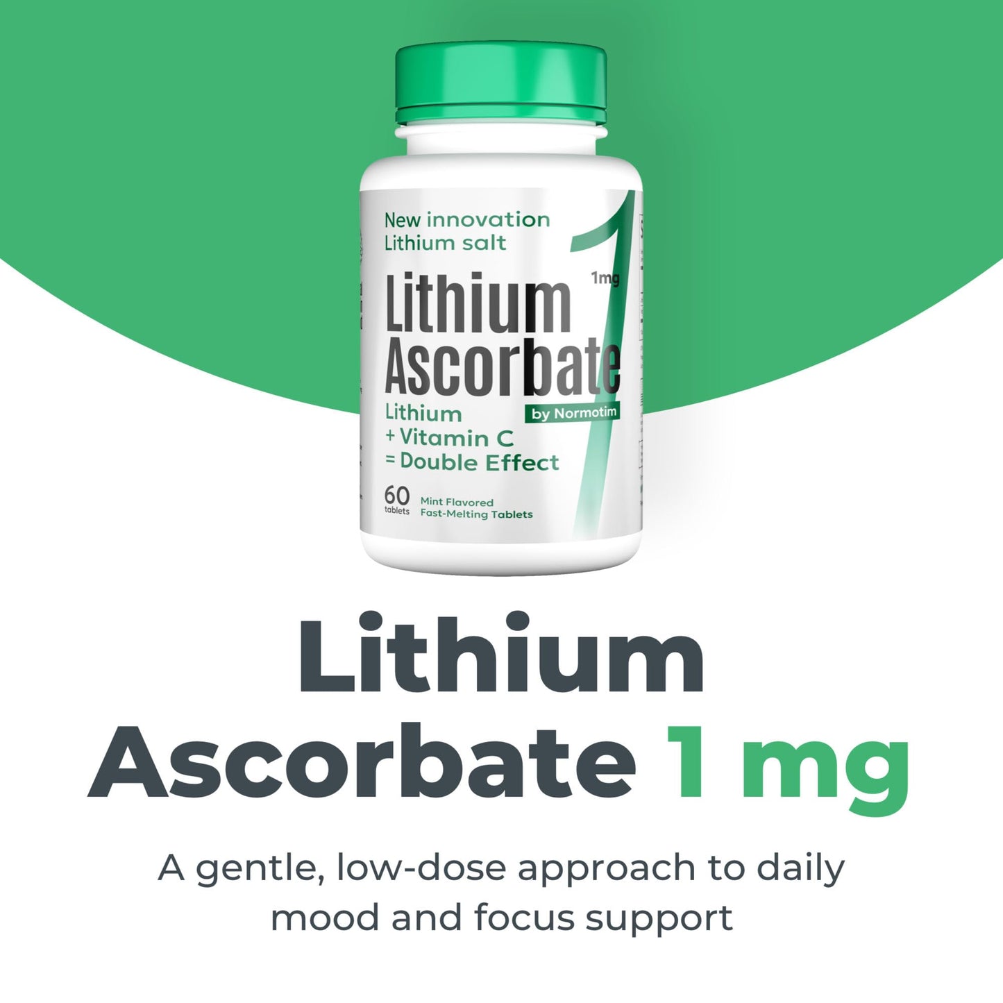 NORMOTIM Low Dose Lithium Supplement 1mg – Lithium Ascorbate Tablets with Vitamin C, 60 Count