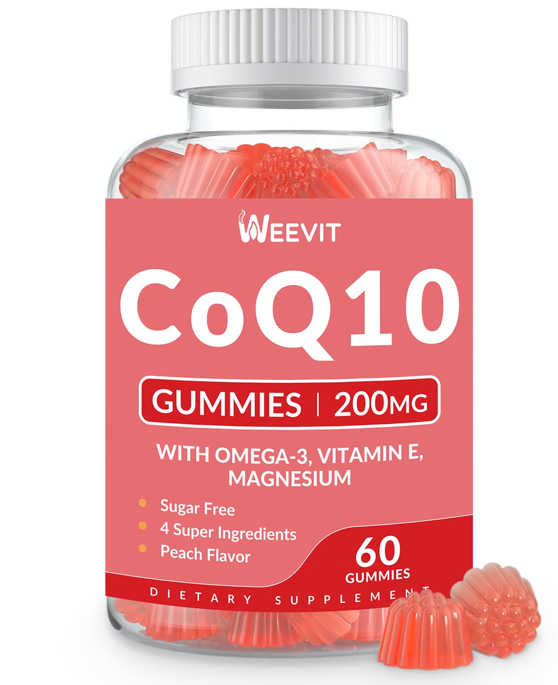 WEEVIT CoQ10 Gummies 200mg with Omega-3 and Magnesium, 60 Count