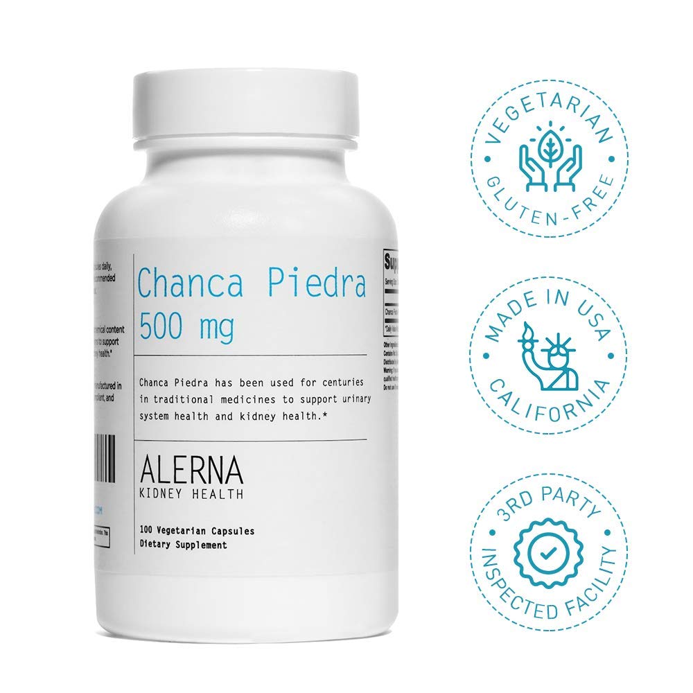 Alerna Kidney Health Chanca Piedra 500 mg Kidney Stone Crusher, Dissolver, Gallbladder Support Supplement Capsules, 100 Count