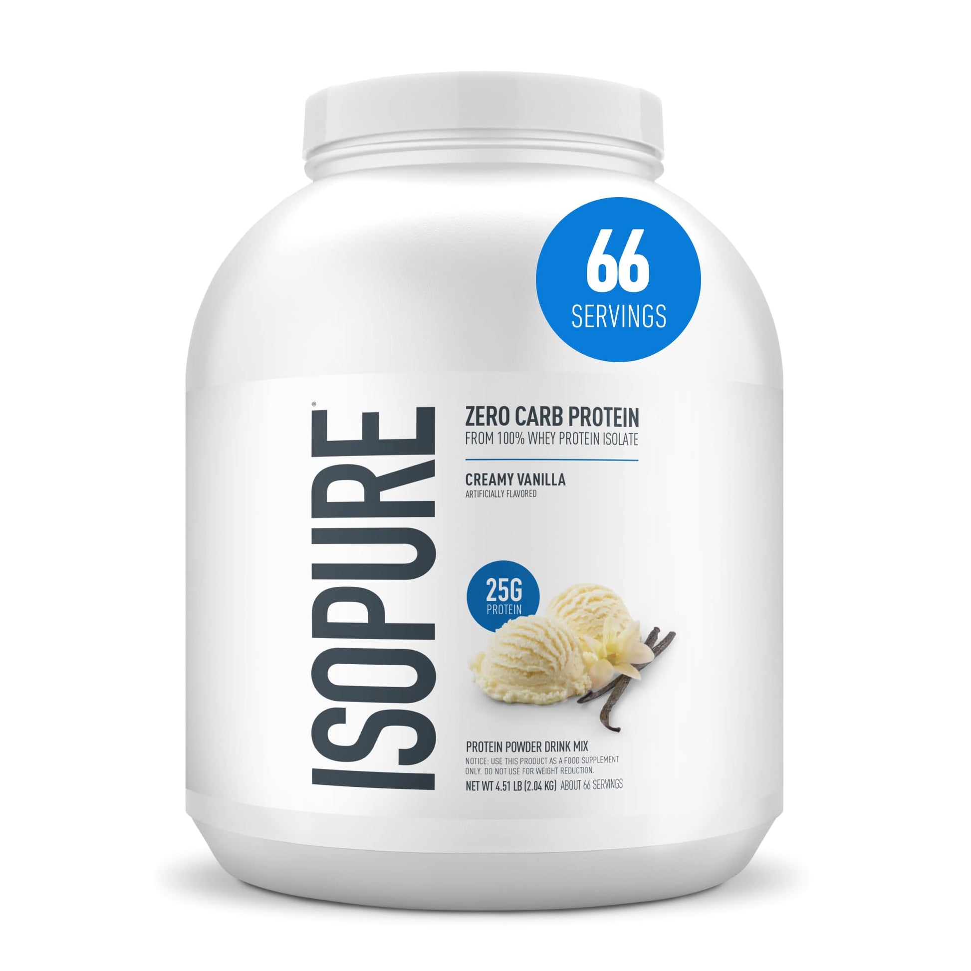 Isopure Zero Carb 100% Pure Whey Isolate Protein Powder, Creamy Vanilla, 72 Servings, 4.5 Lbs