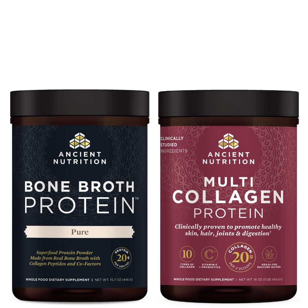 Ancient Nutrition Bone Broth Protein Powder + Multi Collagen Protein Powder, 2 Count