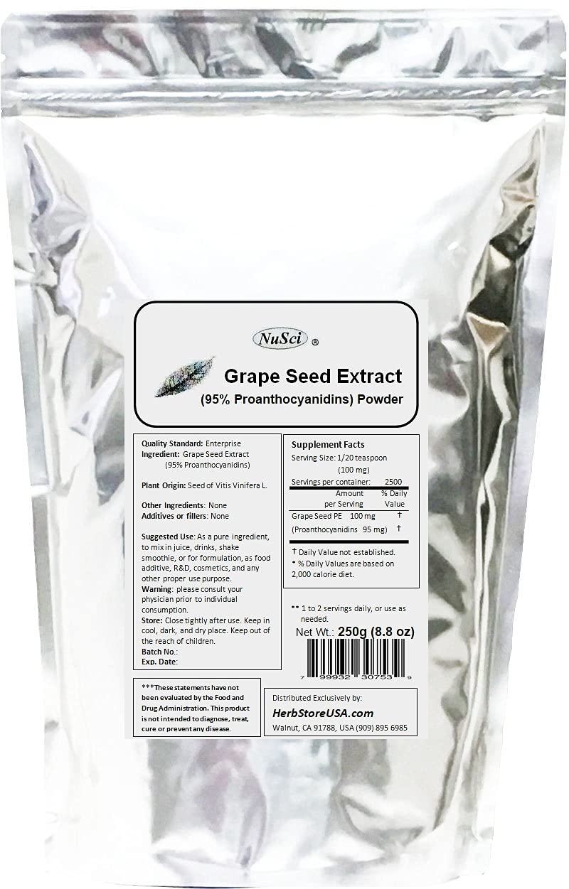 NuSci Grape Seed Extract Powder Standardized 95% Proanthocyanidins OPC, 17.64 Ounce
