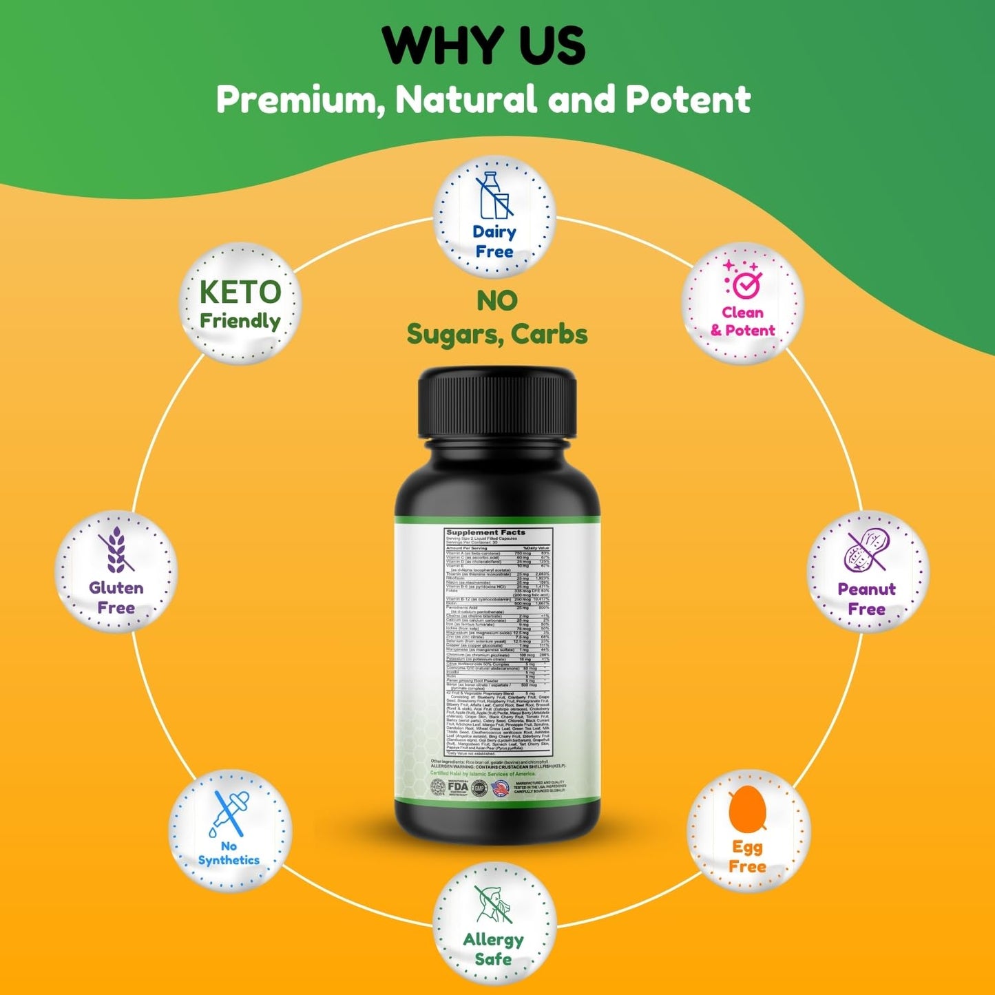 SHIFAA NUTRITION Halal Multivitamins for Women, Men & Adults Capsule 60 Count