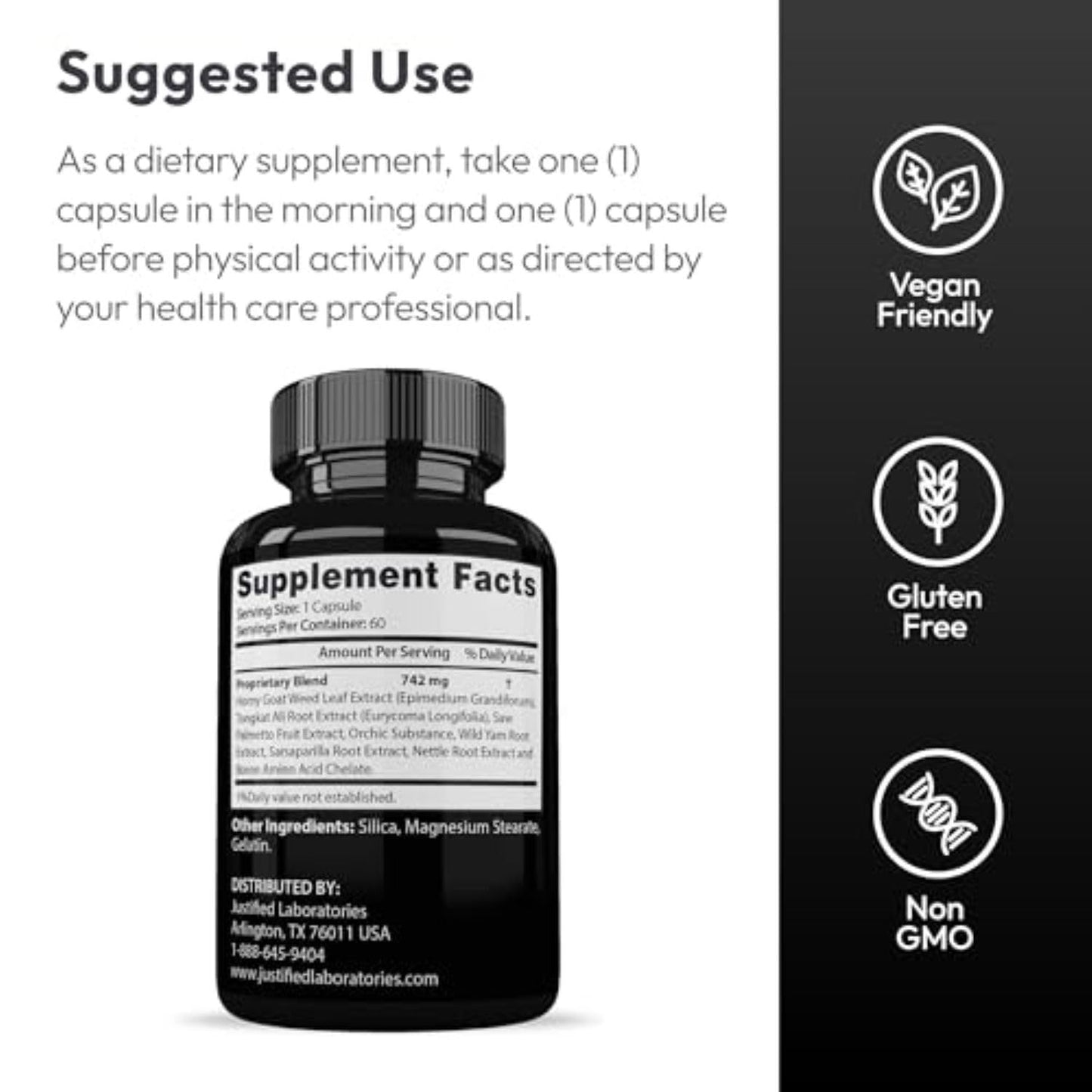 Justified Laboratories Savage Grow for Men - Testosterone Support Supplement for Strength, Endurance & Recovery - Tongkat Ali, Saw Palmetto Capsule, 1 Count