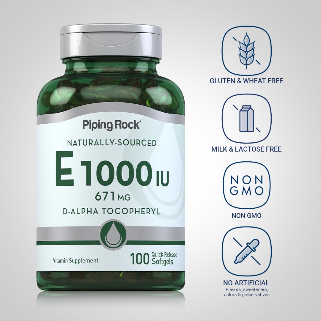 Piping Rock Vitamin E 1000 IU Softgel Capsules, 100 Count
