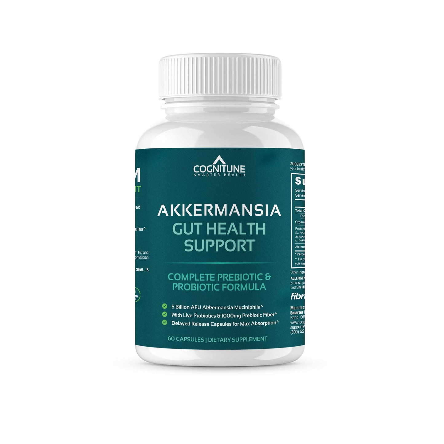 CogniTune Akkermansia Probiotic 5 Billion AFU & Prebiotic Fiber Capsules, 60 Count