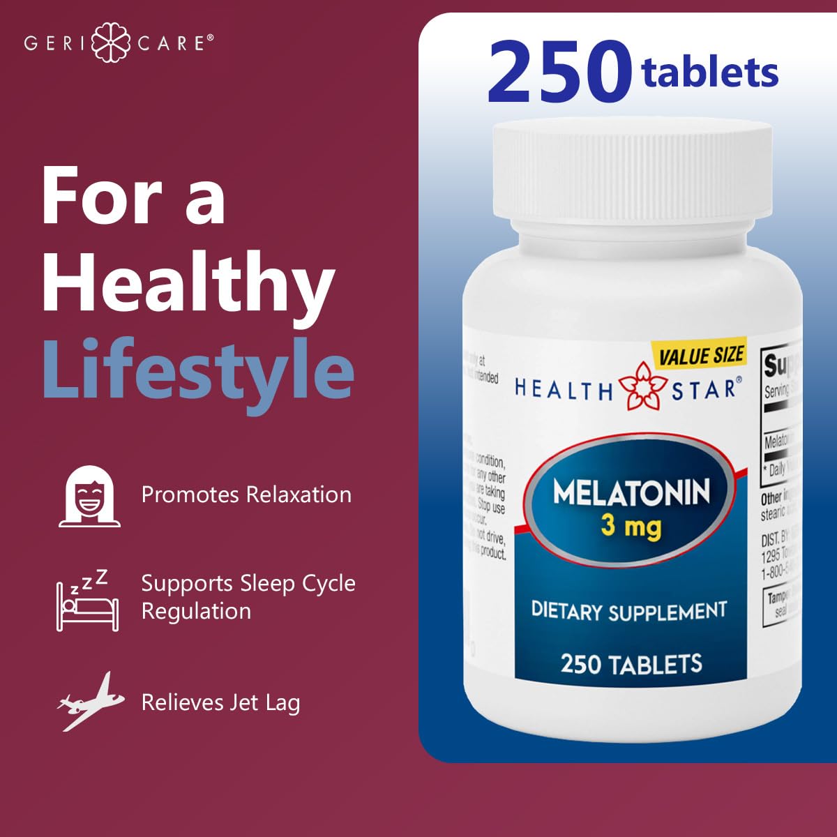 GeriCare Melatonin 3mg Tablets, 250 Count