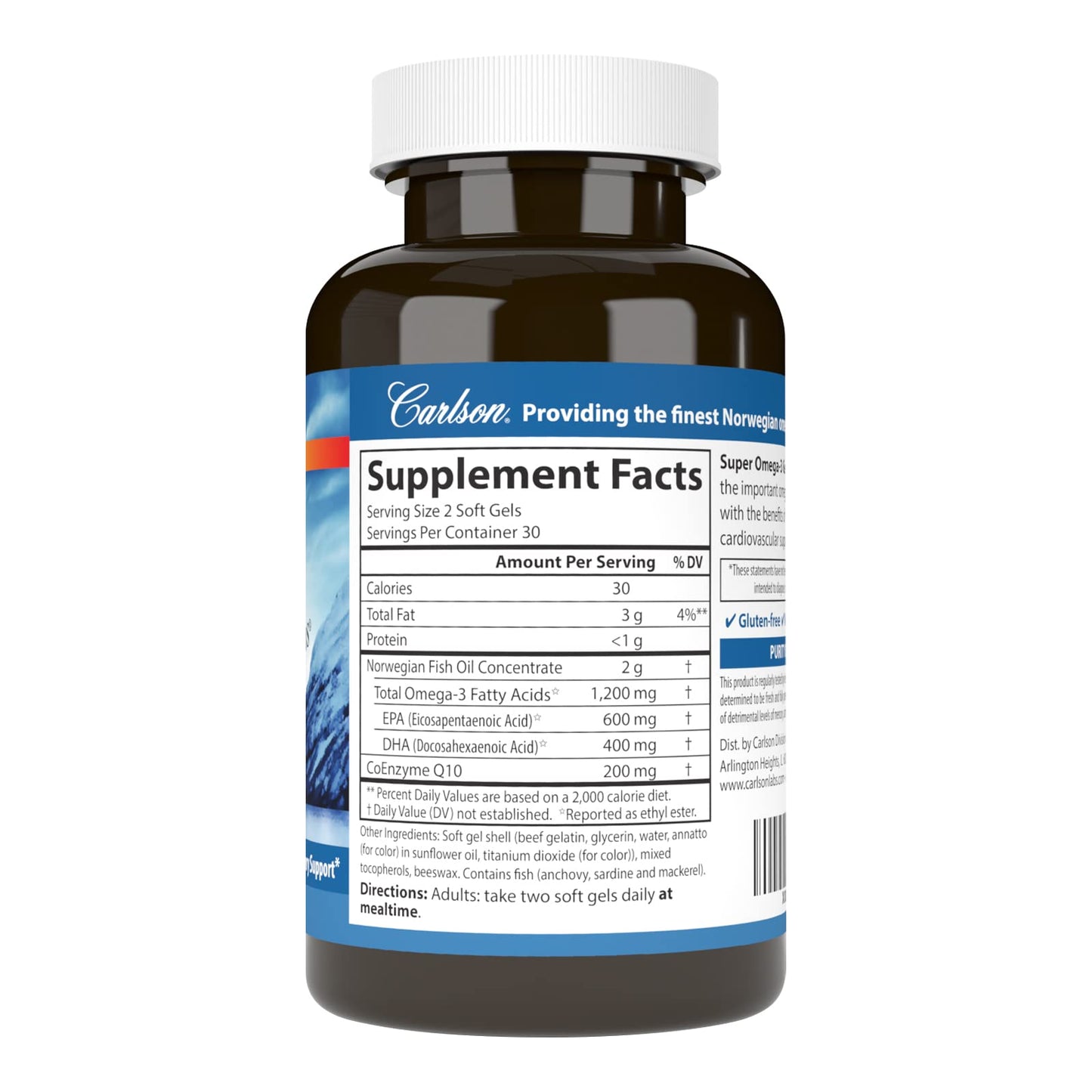 Carlson Super Omega-3 Gems + CoQ10 Softgels 60 Count