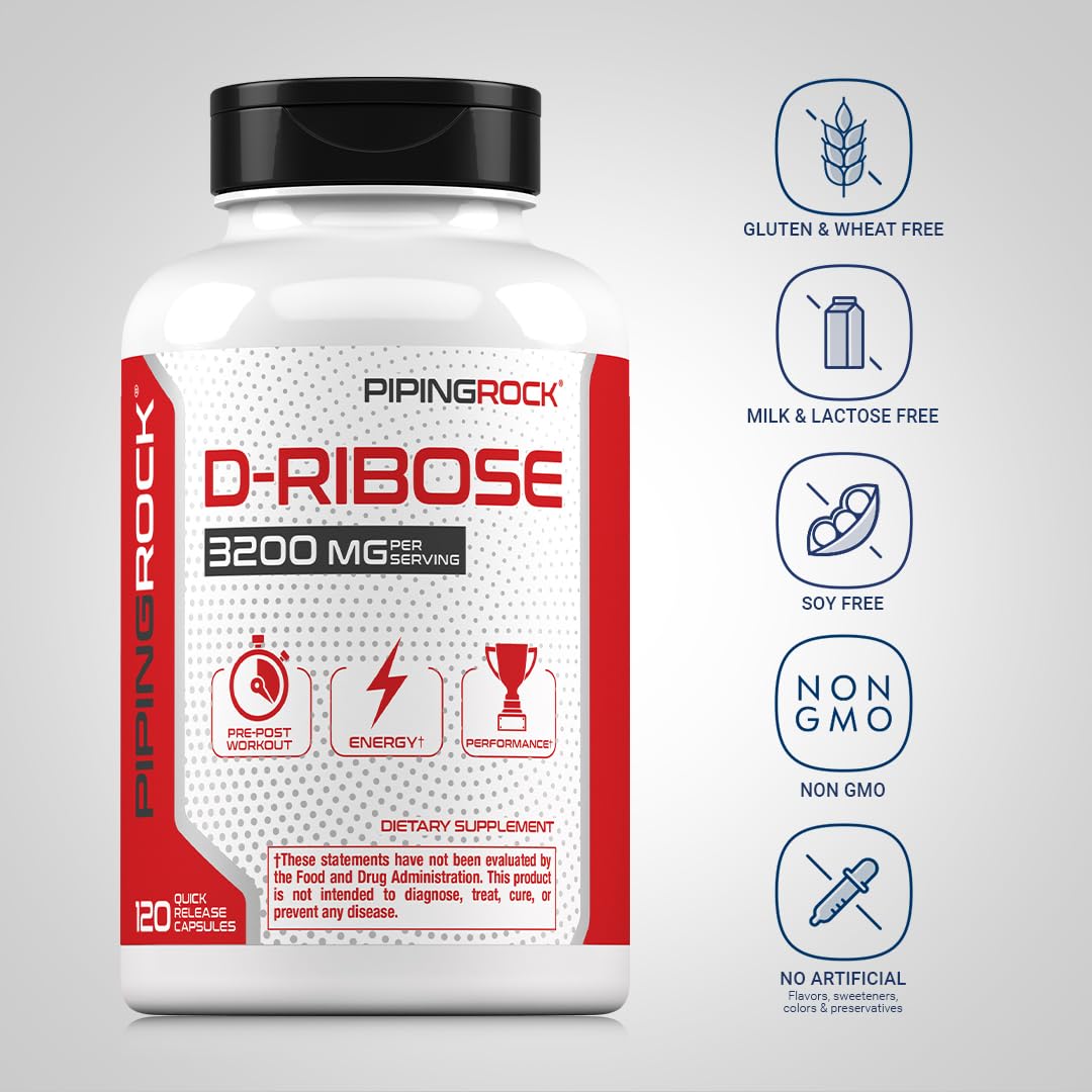 Piping Rock D-Ribose Capsules 3200mg, 120 Capsules