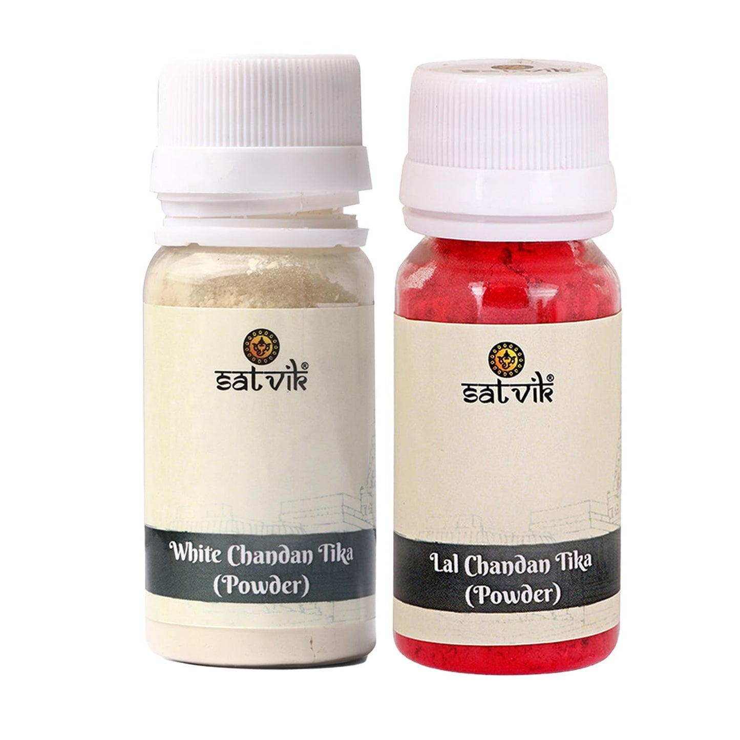 SATVIK STORE Assorted Brass Tilak Stamp 7 Pc with Red Chandan & White Chandan Tikka Powder