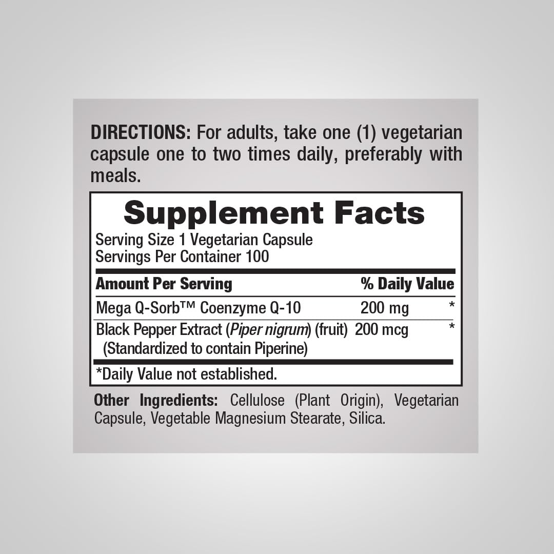 Piping Rock CoQ10 200mg Capsules, 100 Count