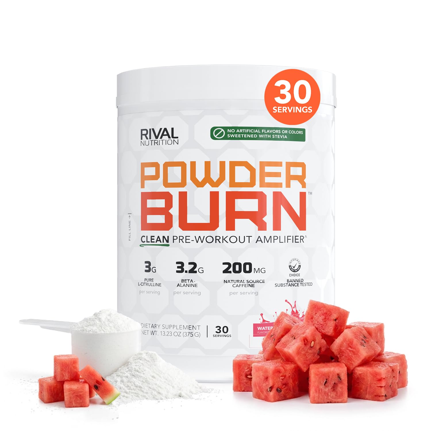 Rival Nutrition Burn Pre-Workout Energy Powder Watermelon Candy, 30 Servings