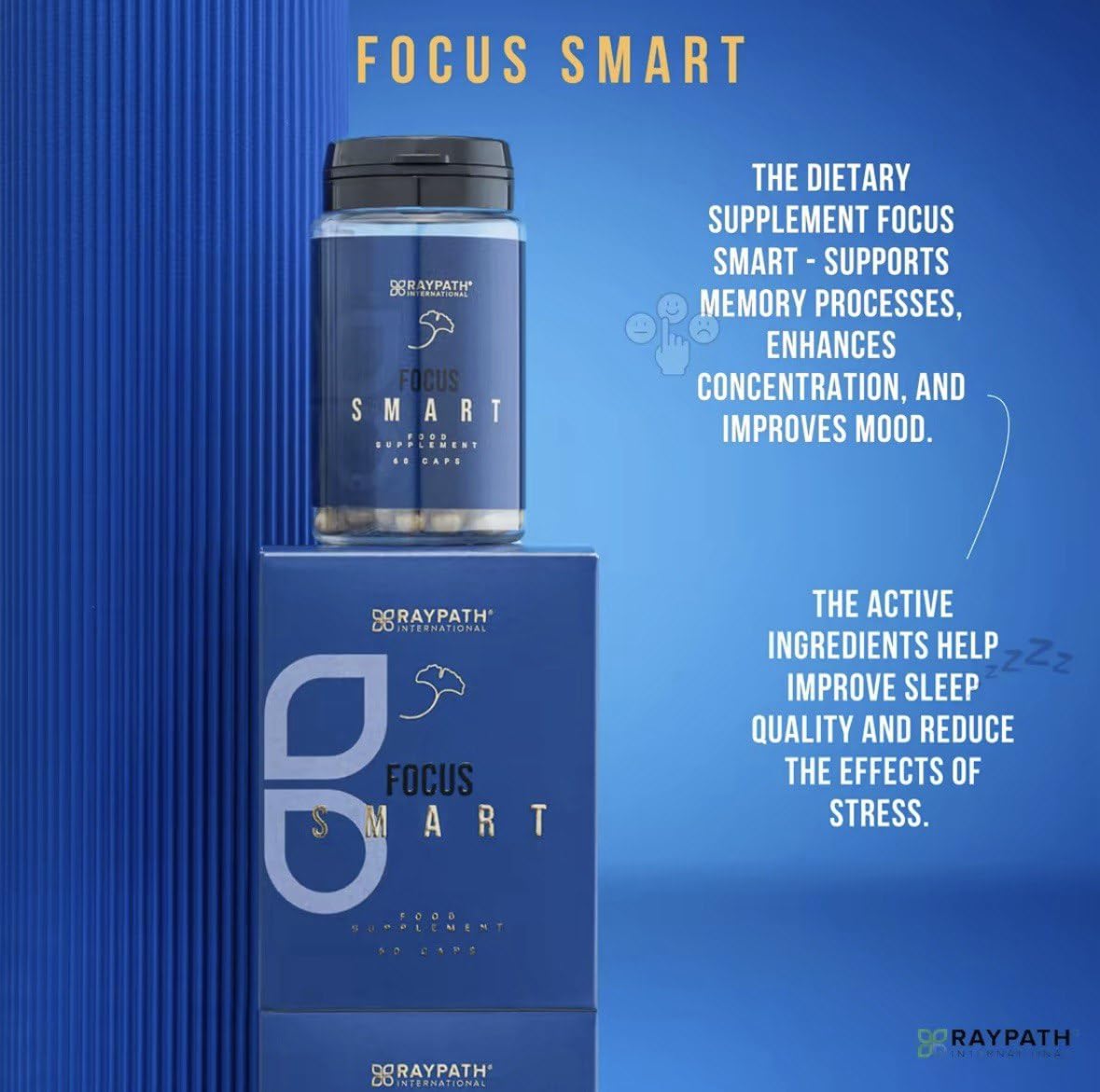 RAYPATH INTERNATIONAL Focus Smart Natural Brain & Memory Support Supplement 60 Capsules