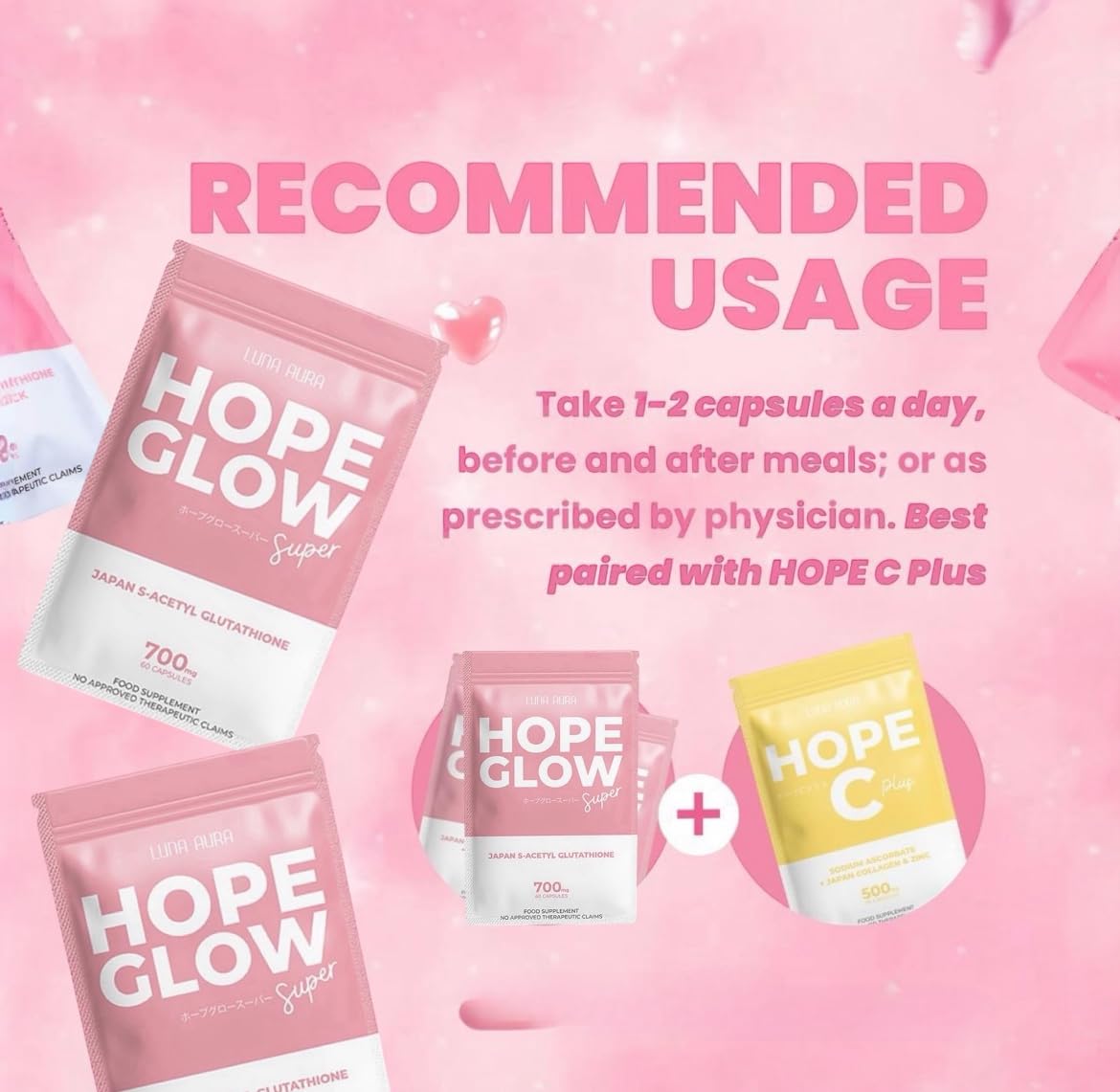 Generic Luna Aura Hope Glow Super 700mg & Hope C Capsules, 60 Count