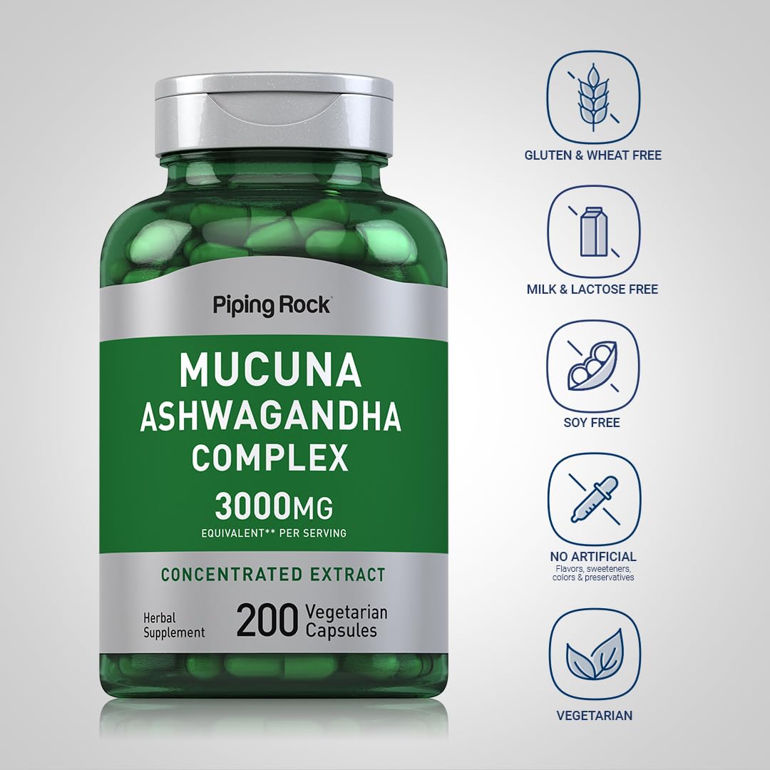 Piping Rock Mucuna Ashwagandha Capsules 200 Count