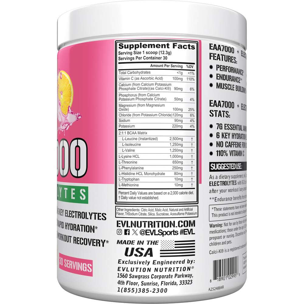 Evlution EAA7000 + Electrolytes Amino Acid Powder Pre & Post Workout, 13 Ounce