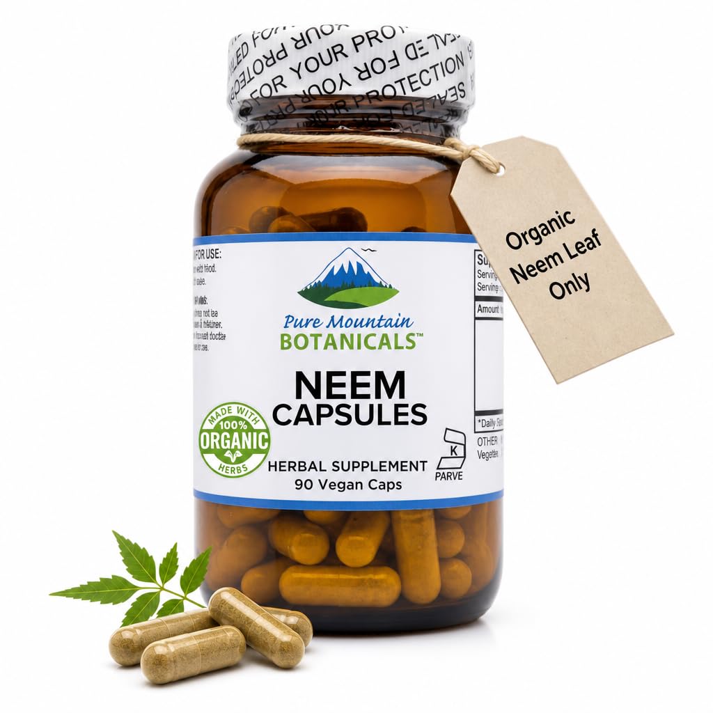 Pure Mountain Botanicals Neem 500mg Capsules, 90 Count