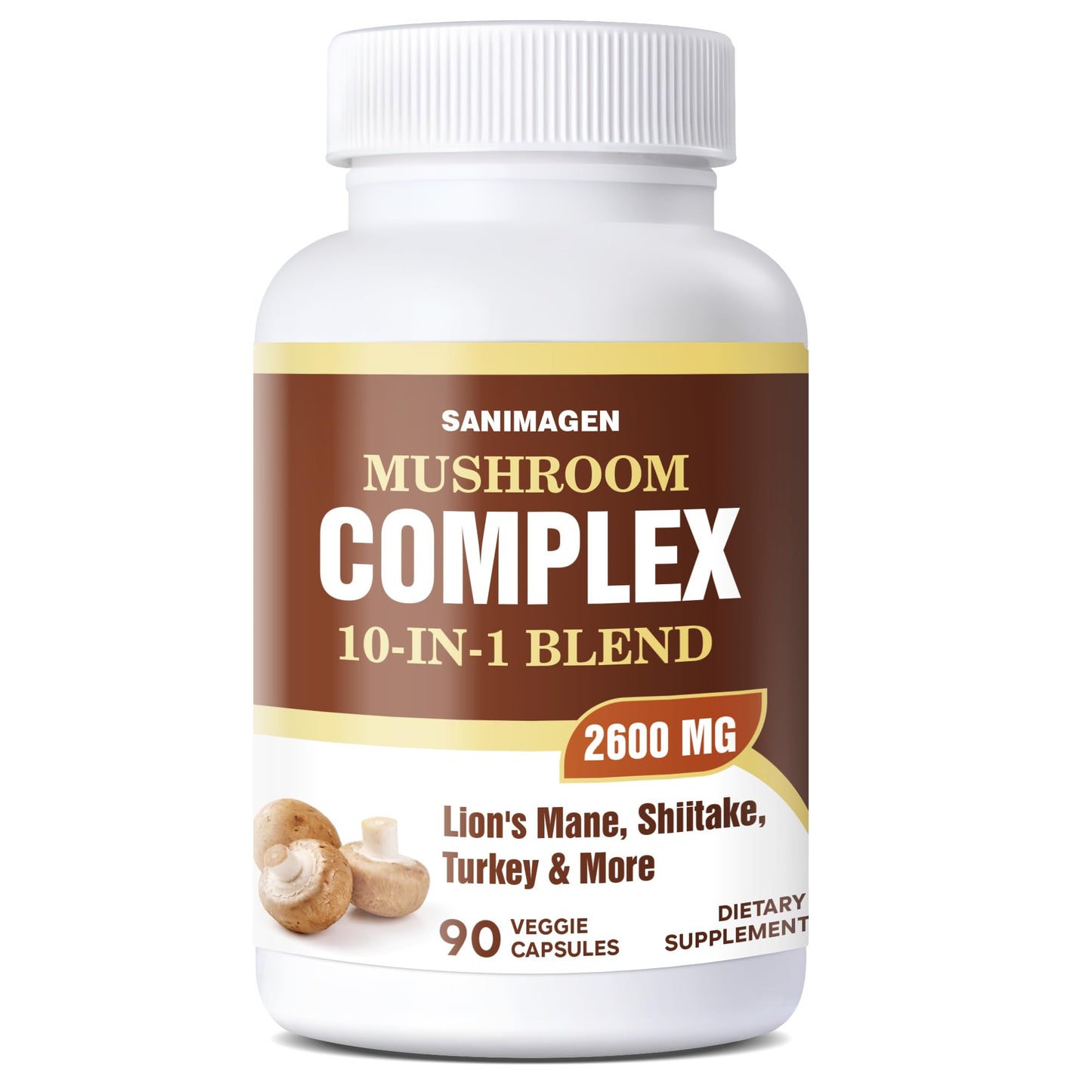 Generic SANIMAGEN Mushroom Supplement 2600mg, 10-in-1 Mushrooms Blend with Lions Mane, Cordyceps, Turkey Tail, Shiitake, 90 Capsules