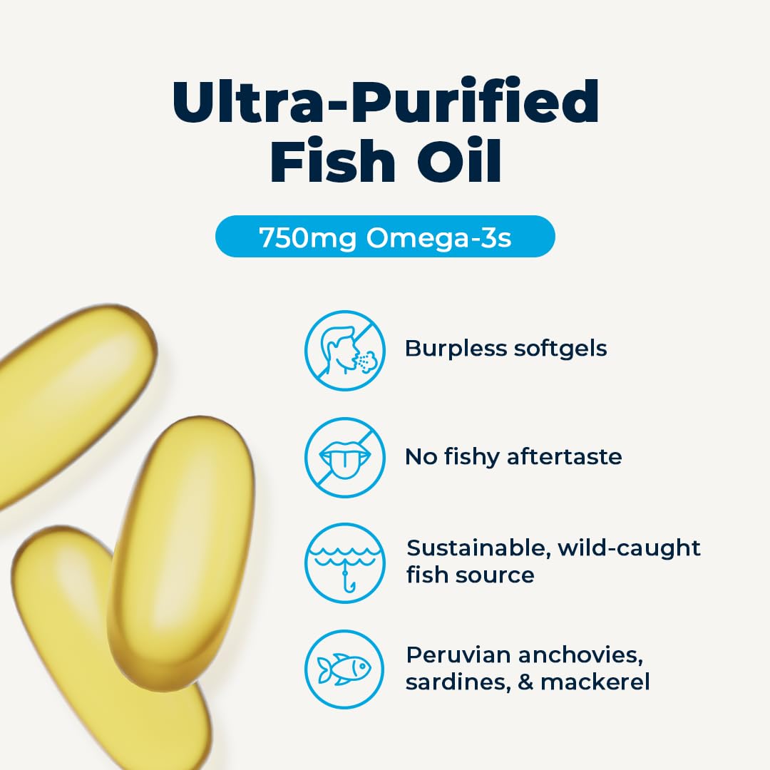 VitaMedica High-Potency, Super EPA/DHA Fish Oil 750mg of Essential Omega-3 Fatty Acids EPA & DHA Heart Health, Brain Health, Immune System Health Softgels 60