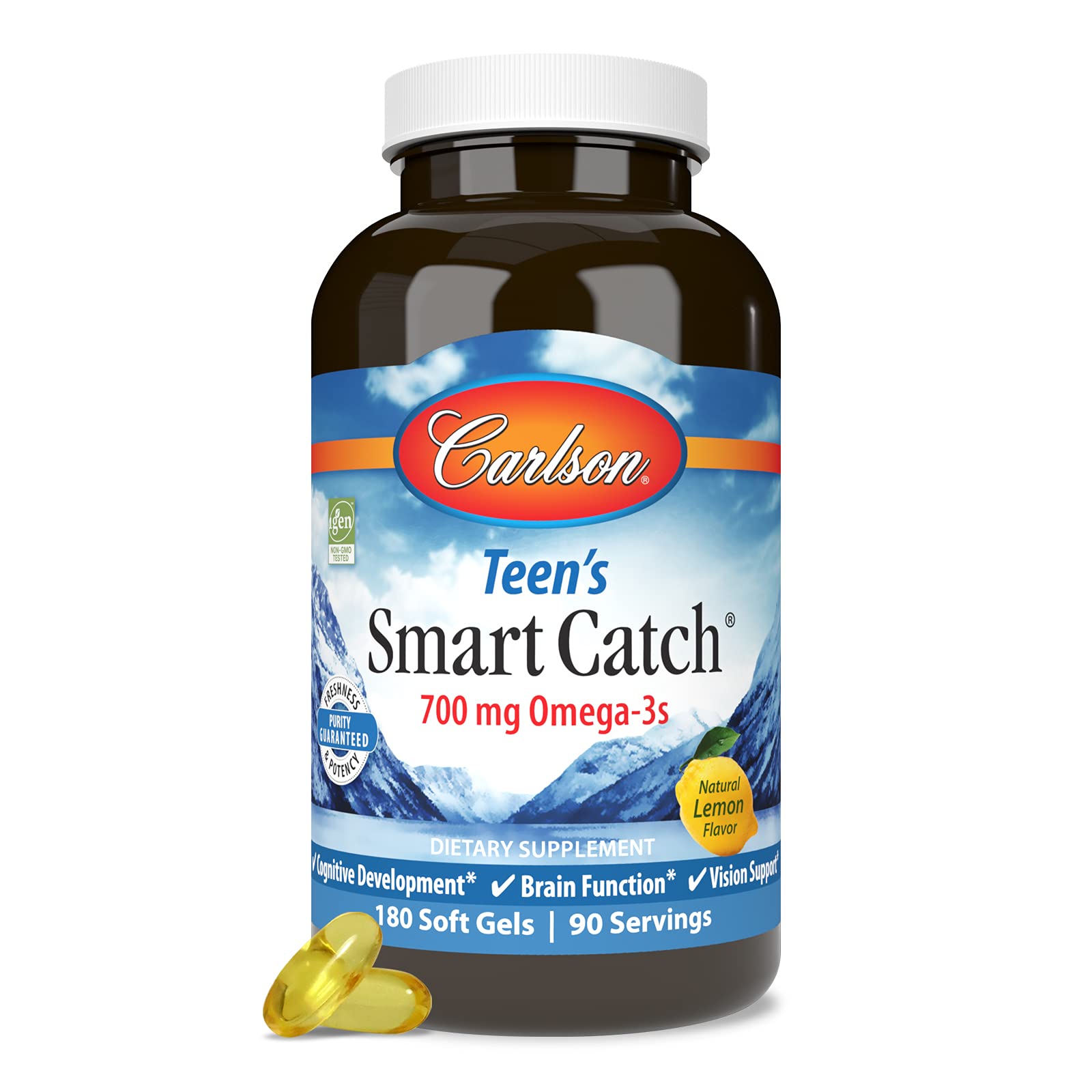 Carlson Teen's Smart Catch Softgels, 700 mg Omega-3s from Norway, 180 Count