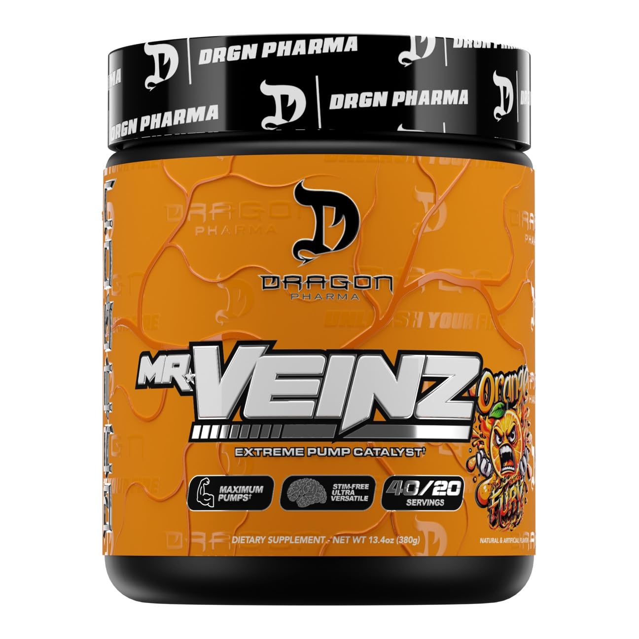 DRAGON PHARMA Mr. Veinz Stim Free Pre-Workout Powder, Extreme Pump & Nootropic Catalyst, Maximize Pumps via Vasodilation & Cell Volumization, Stimulant-Free Formula for Focus, 13.4 oz