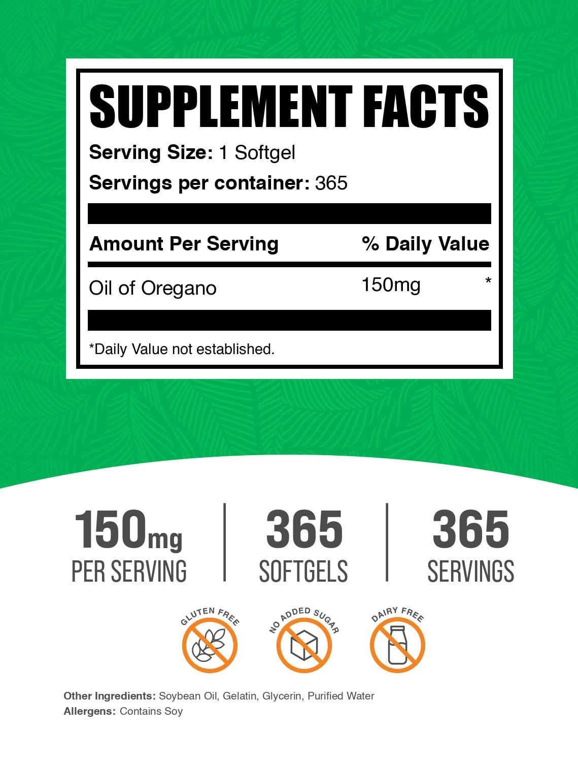 BulkSupplements Oil of Oregano Softgels 365 Count