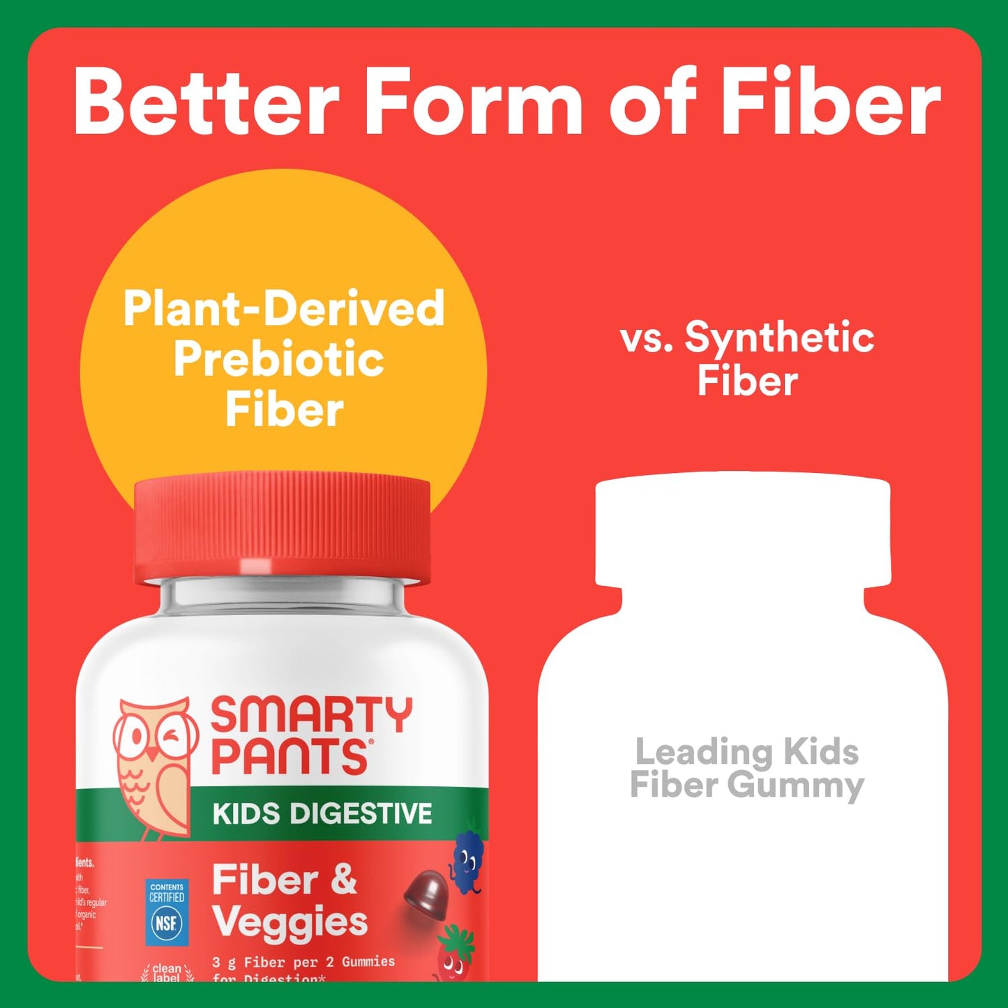 SmartyPants Kids Fiber & Veggies Prebiotic Fiber Gummies, 60 Count