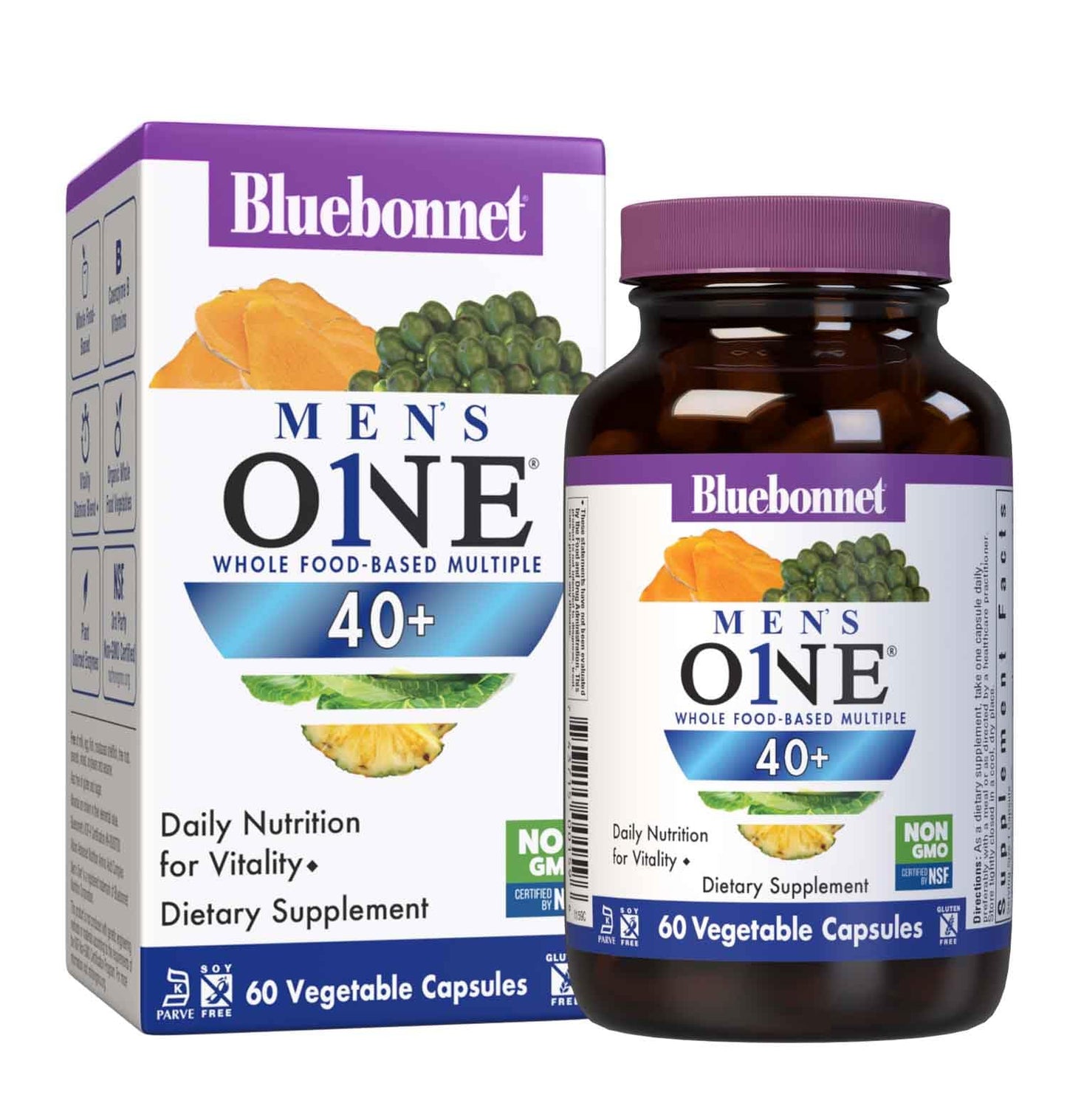 BlueBonnet Mens' ONE 40+ Whole Food-Based Multivitamin for Men 40+ Capsule 60 Count