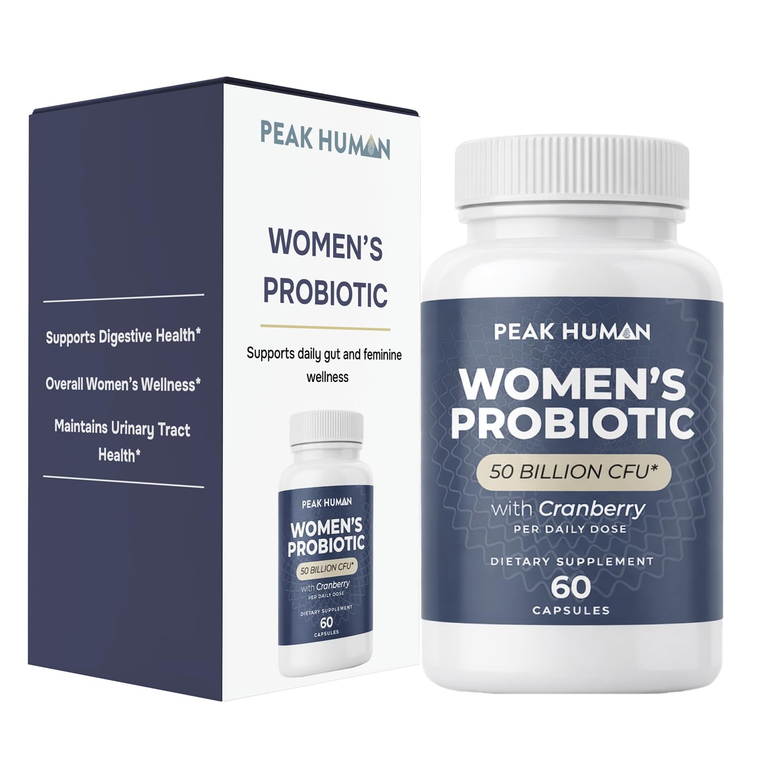 Peak Human Women's Probiotics with Cranberry – Digestive & Urinary Support – 60 Vegan Capsules