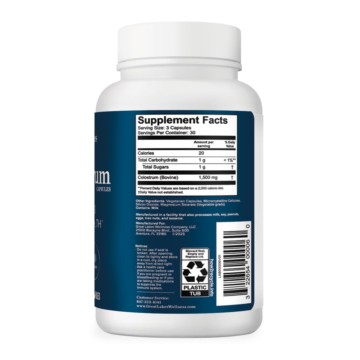 Great Lakes Wellness Colostrum Supplement 90 Capsules