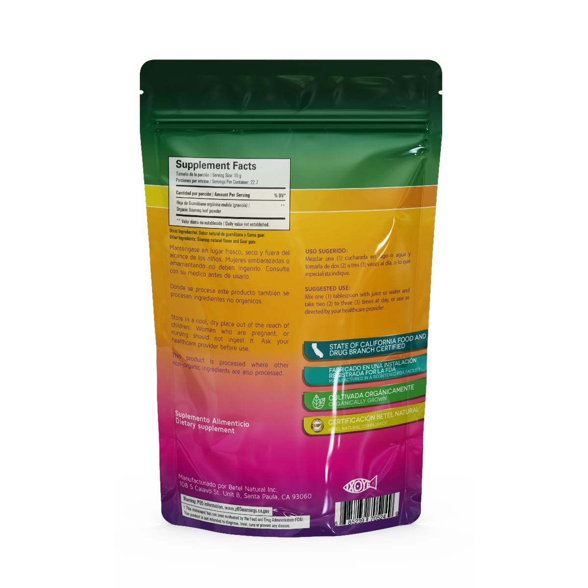 Betel Natural Premium Guanabana Graviola Powder 8 Oz