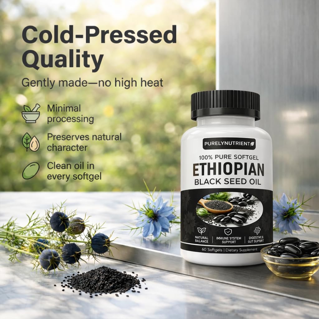 PURELYNUTRIENT Ethiopian Black Seed Oil Softgels, 60 Count