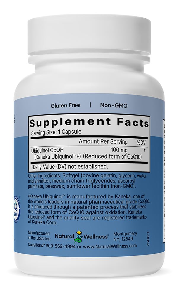 Natural Wellness Ubiquinol CoQ10 100mg High Absorption CoQ10 Supplement for Heart Health, Energy & Cellular Function Antioxidant Ubiquinol Softgels, 30 Count