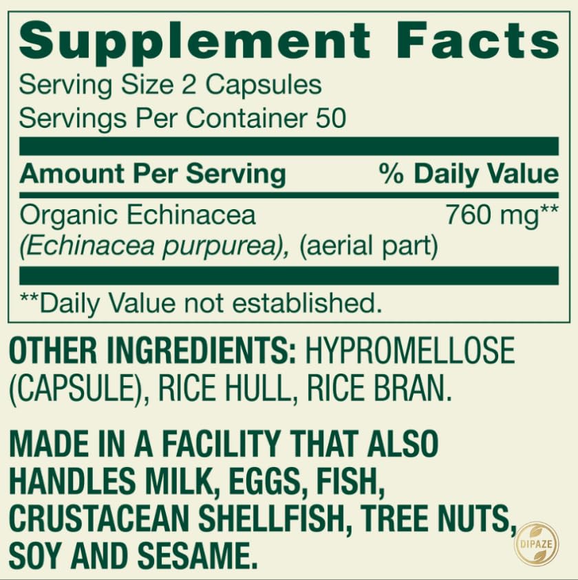 Dipaze Echinacea Capsule, 760 mg, 100 Count