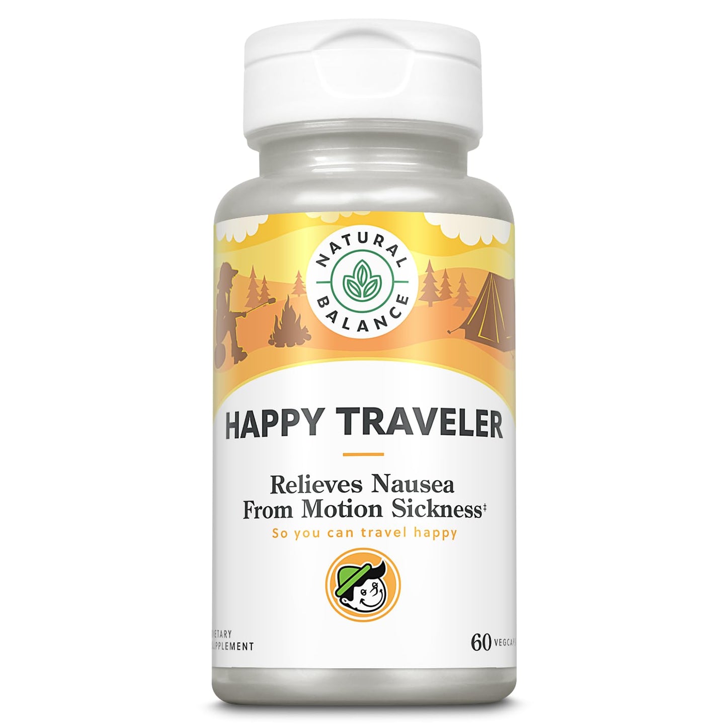 Natural Balance Happy Traveler Travel Essentials Nausea Relief from Motion Sickness with Ginger Root, Peppermint, Vitamin B6 and Magnesium Capsule, 60 Count