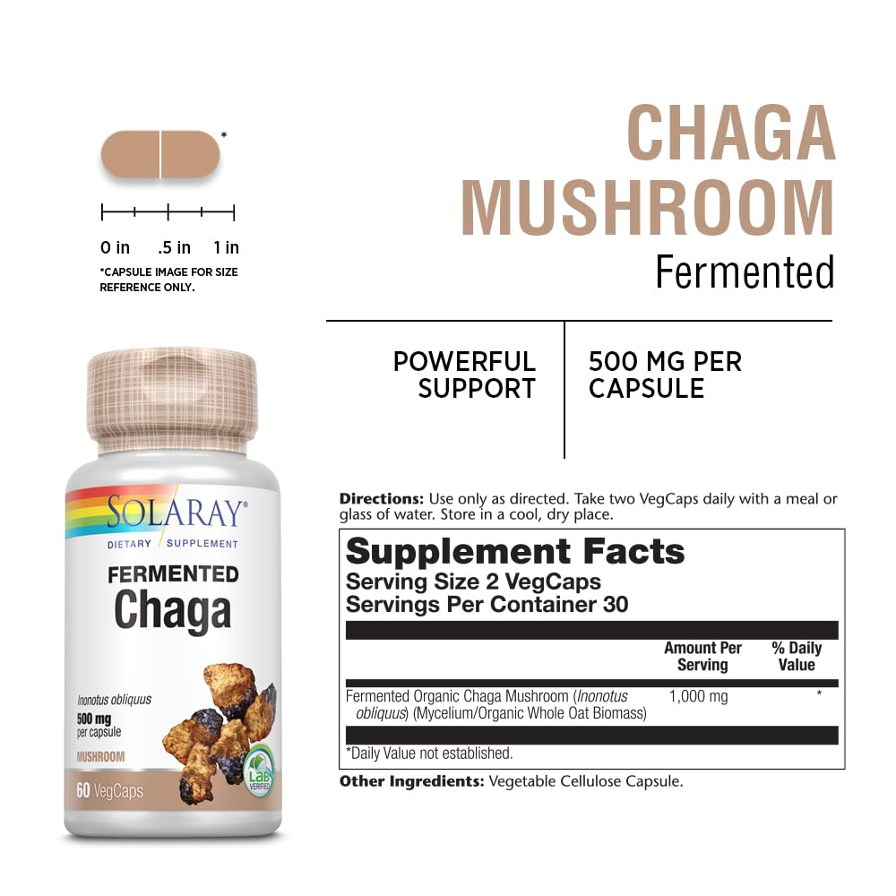 SOLARAY Fermented Chaga Mushroom 1000 mg Capsule 60 Count