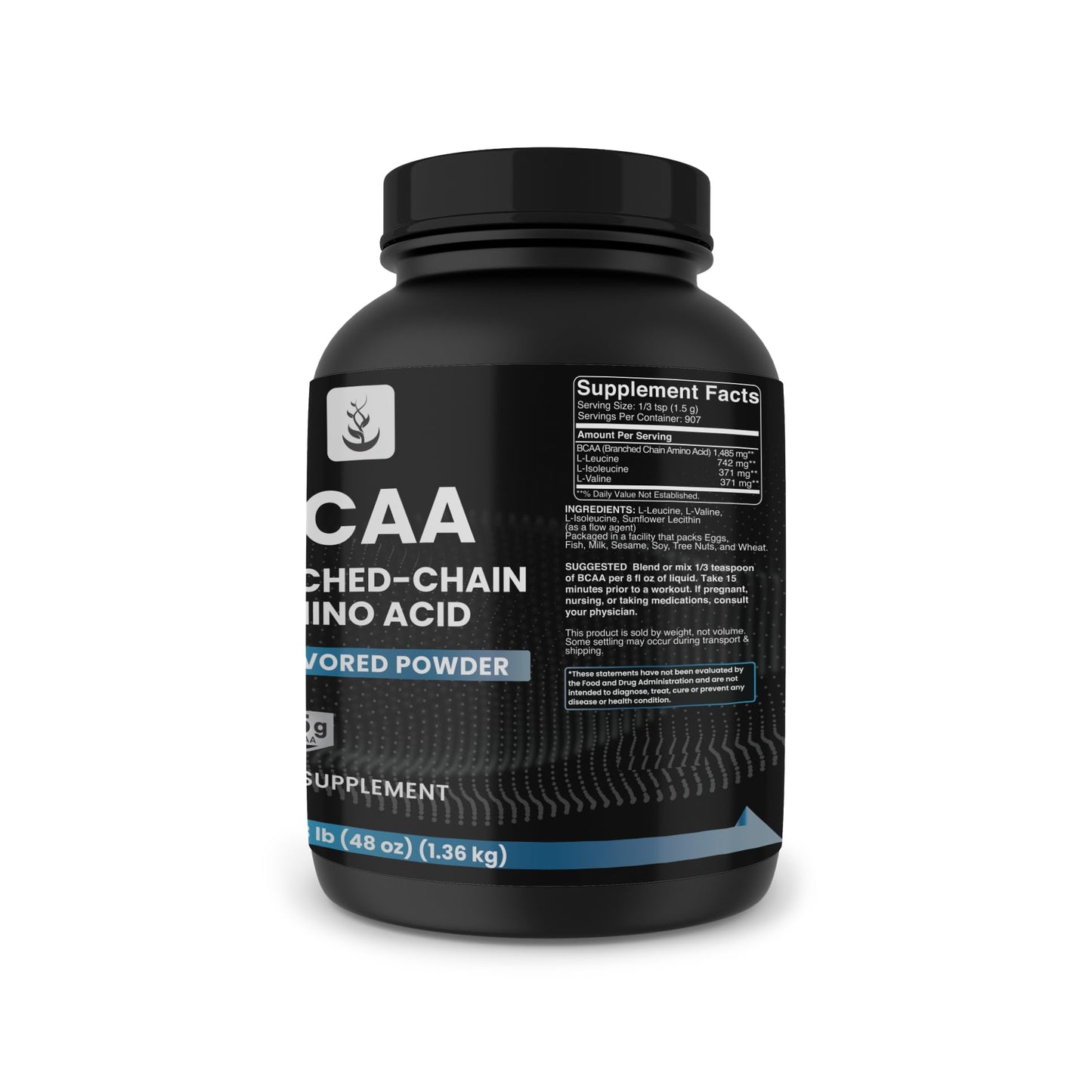 Pure Organic Ingredients BCAA Powder 2:1, 48 oz