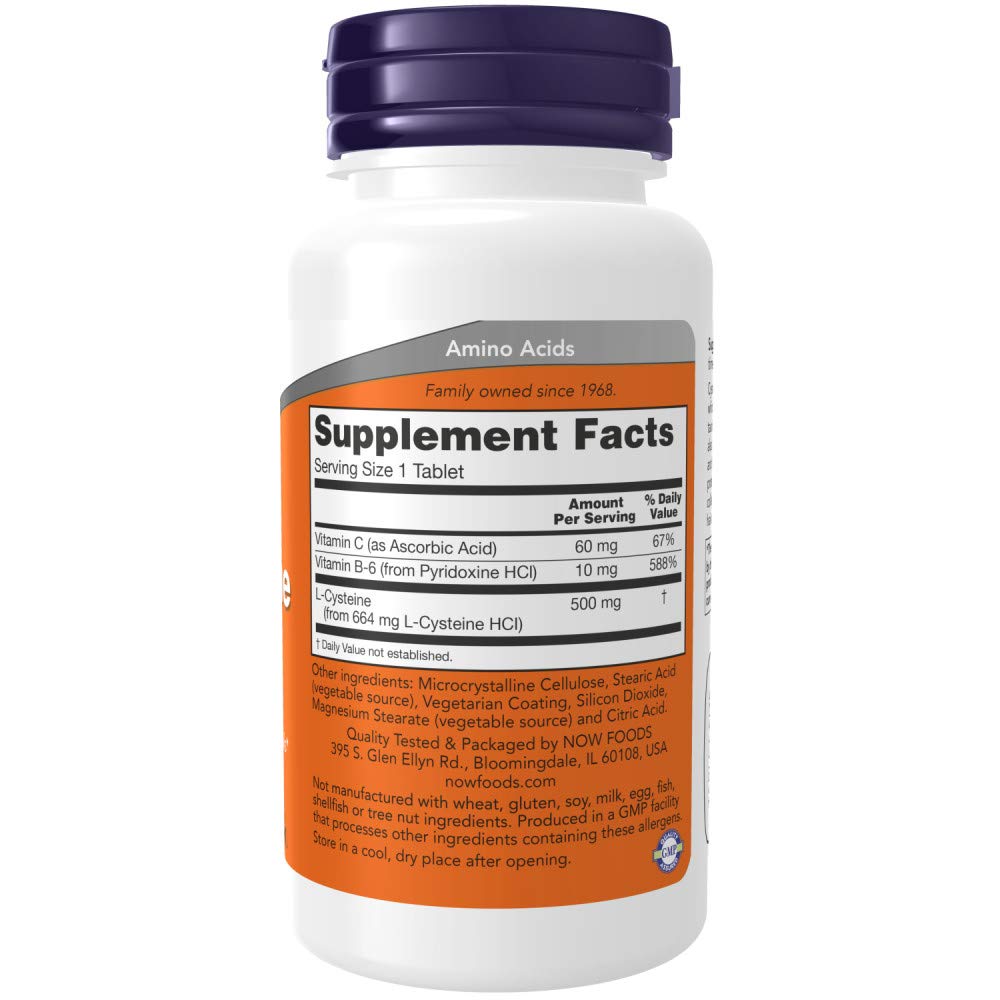 NOW Foods L-Cysteine 500 mg Tablet, 200 Tablets