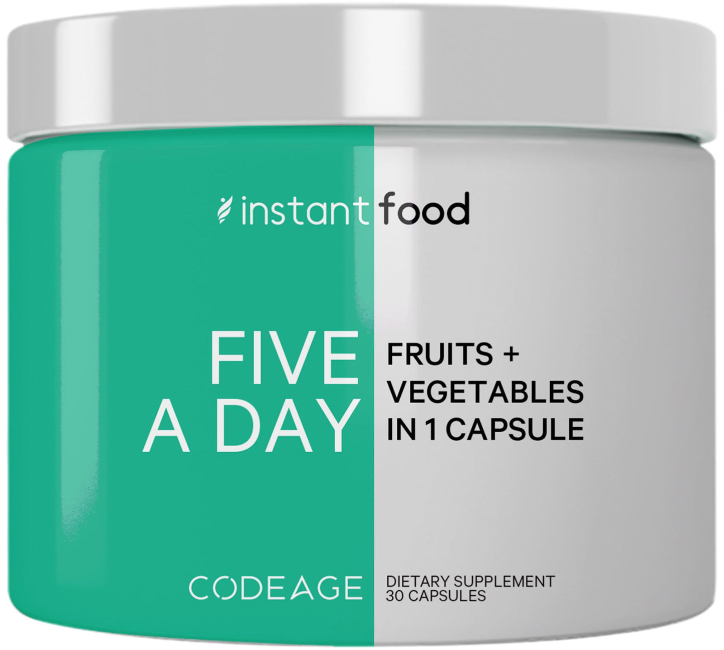 Codeage Instantfood Five A Day Fruits & Vegetables Capsule Supplement, Whole Food Phytonutrients, 15 Fruits and Veggies Blend, Vegan, Non-GMO, 30 Capsules