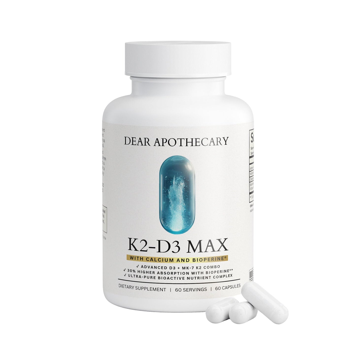 Dear Apothecary Vitamin D3 K2 Supplement 5000 IU with MK-7 100mcg, 60 Capsules