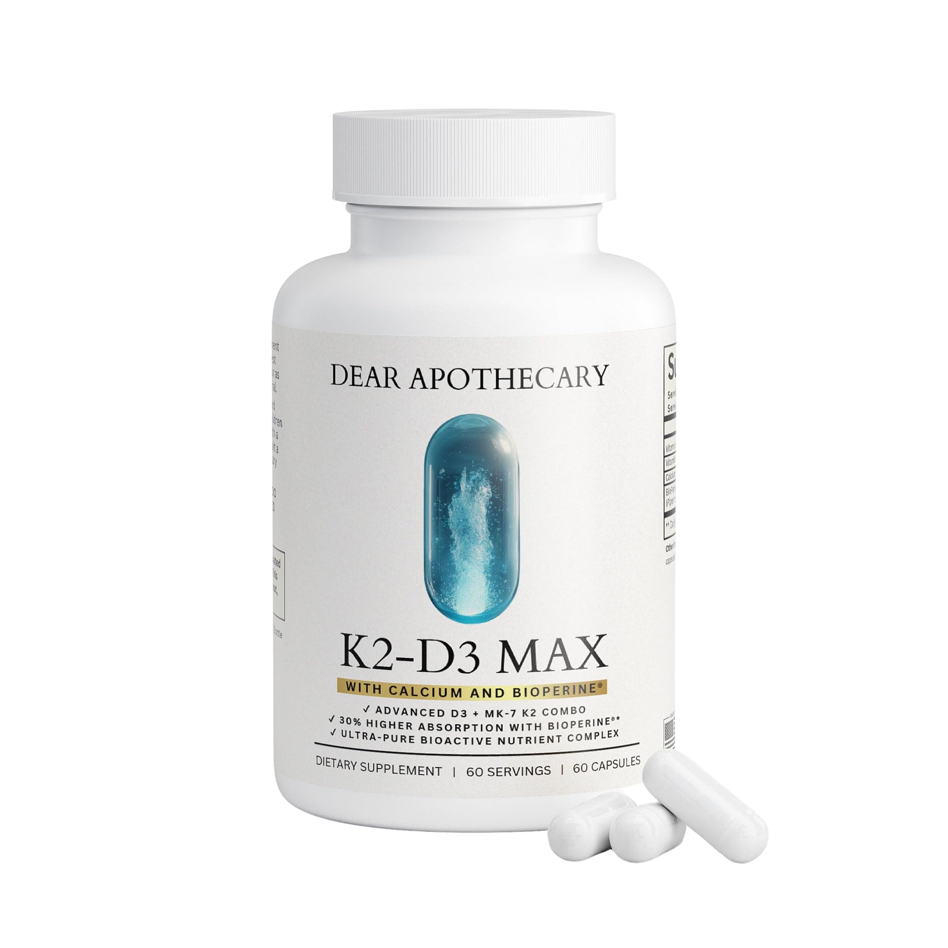 Dear Apothecary Vitamin D3 K2 Supplement 5000 IU with MK-7 100mcg, 60 Capsules