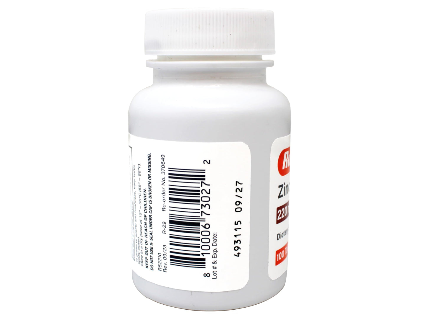 Rugby Laboratories Zinc Sulfate 220 mg Tablets, 100 Tablets