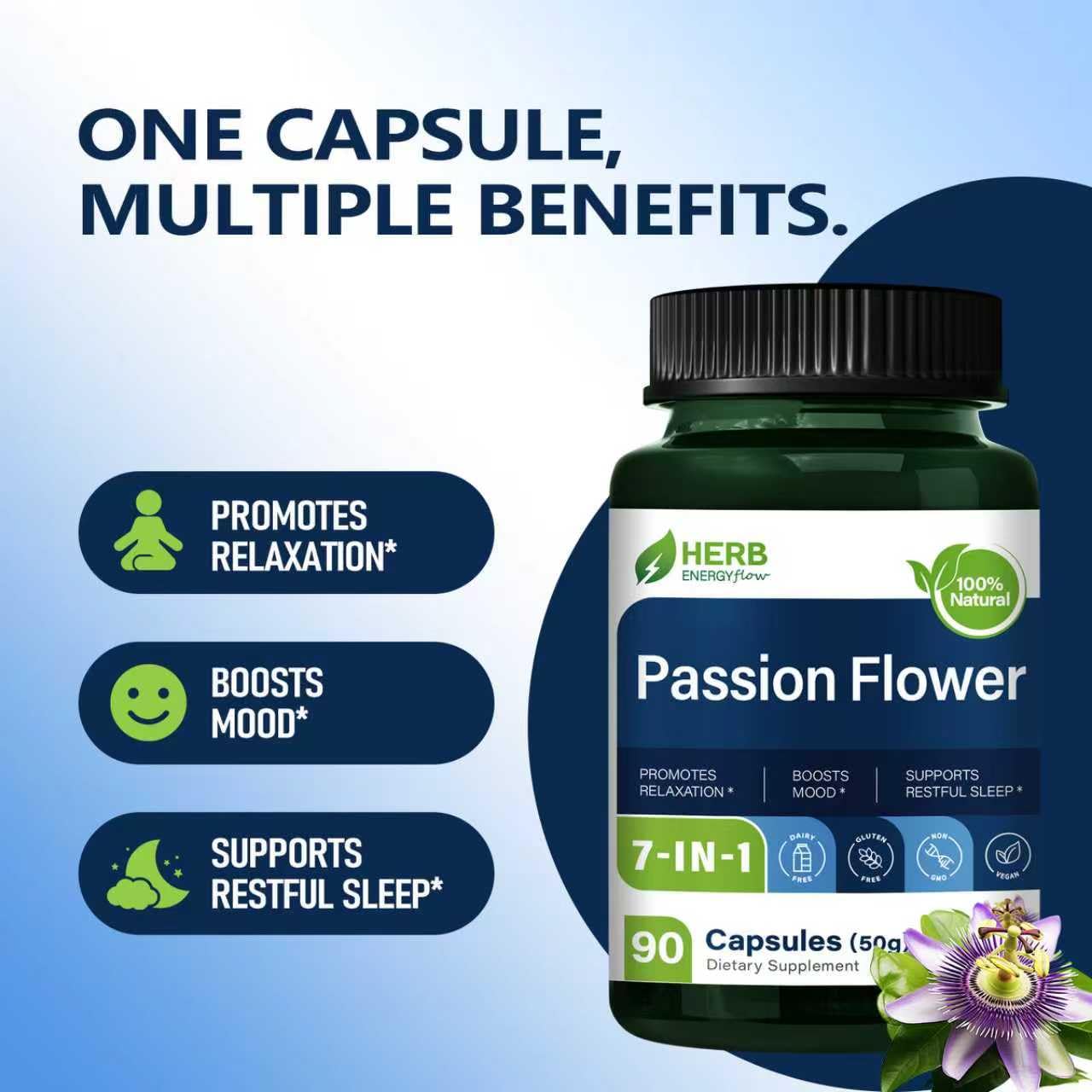 HERBENERGYflow Passion Flower Extract Capsules, 90 Count