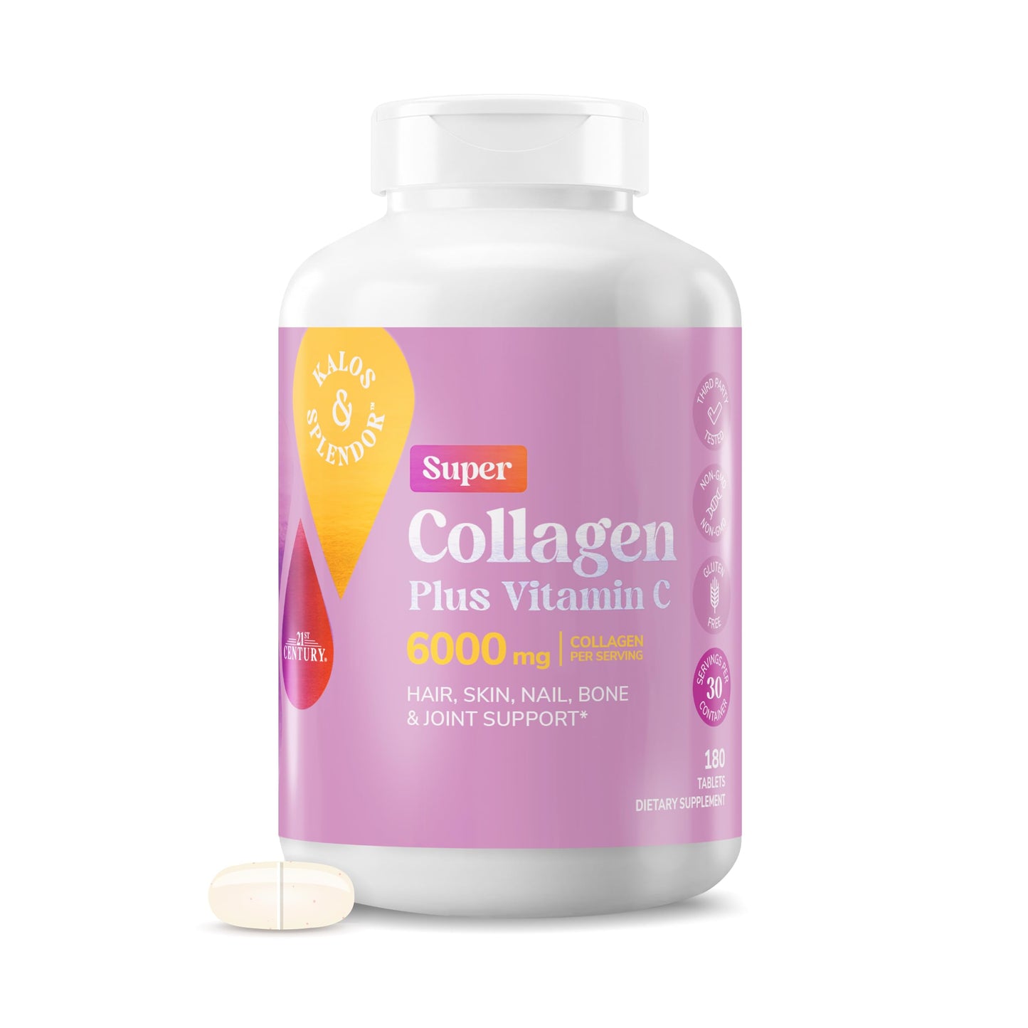 Kalos and Splendor 21st Century Super Collagen Plus Vitamin C Tablets, 180 Tablets