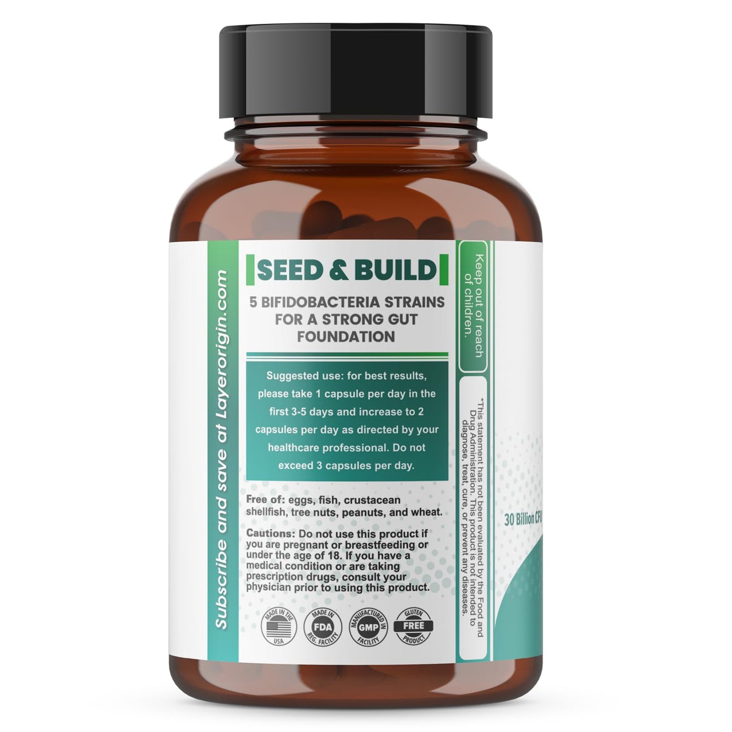 Layer Origin PureBifido Probiotics Capsule, 60 Count